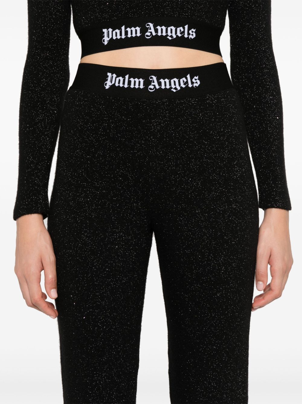 Palm Angels Black Pants In Lurex Knit