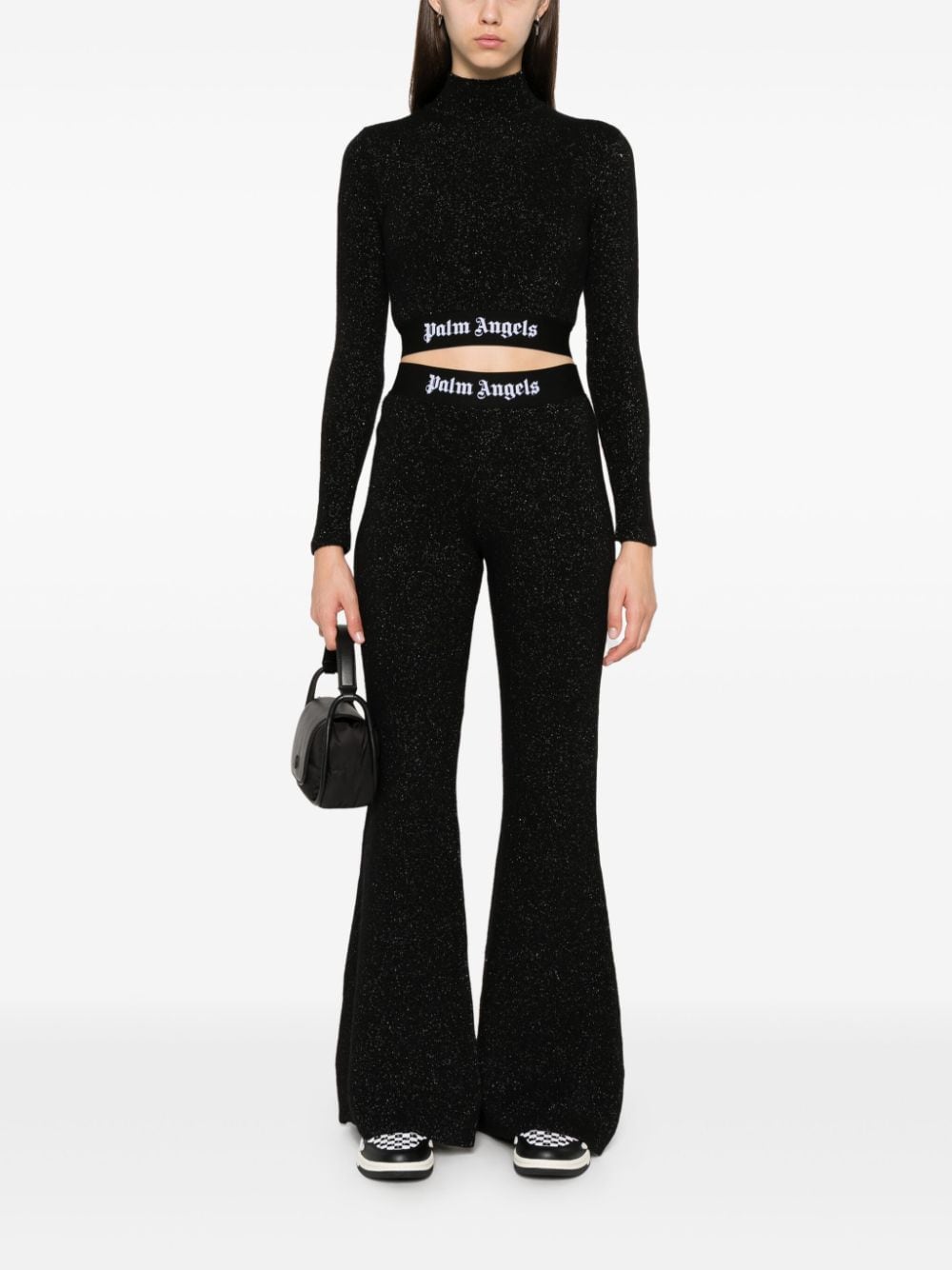 Palm Angels Black Pants In Lurex Knit