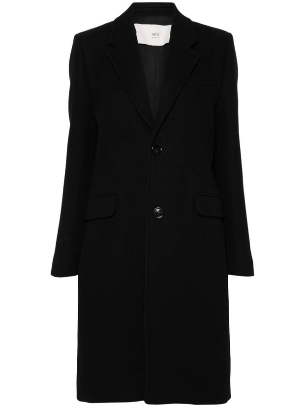 Ami Paris Wool Single Breasted Coat In Black