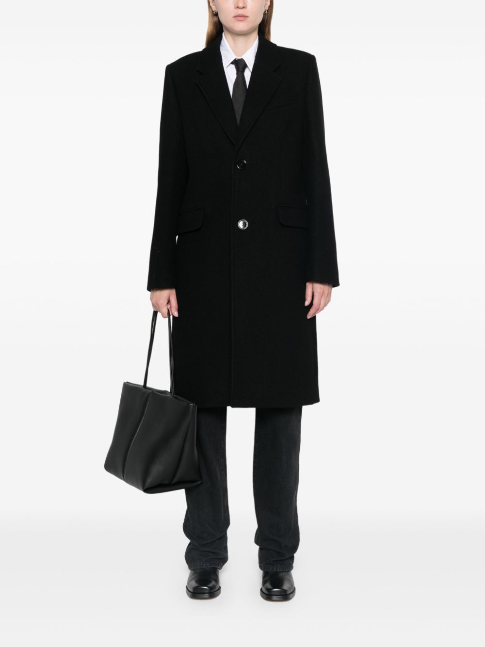 Ami Paris Wool Single Breasted Coat In Black