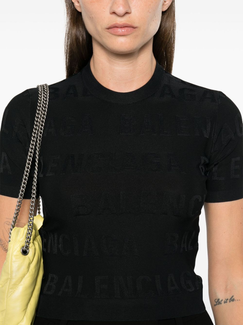 Balenciaga All-over Logo Cropped Top In Black