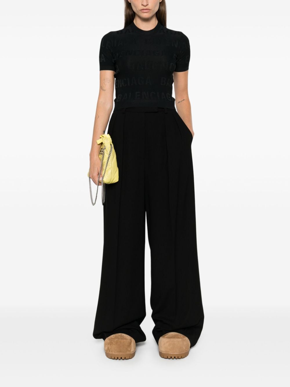 Balenciaga All-over Logo Cropped Top In Black