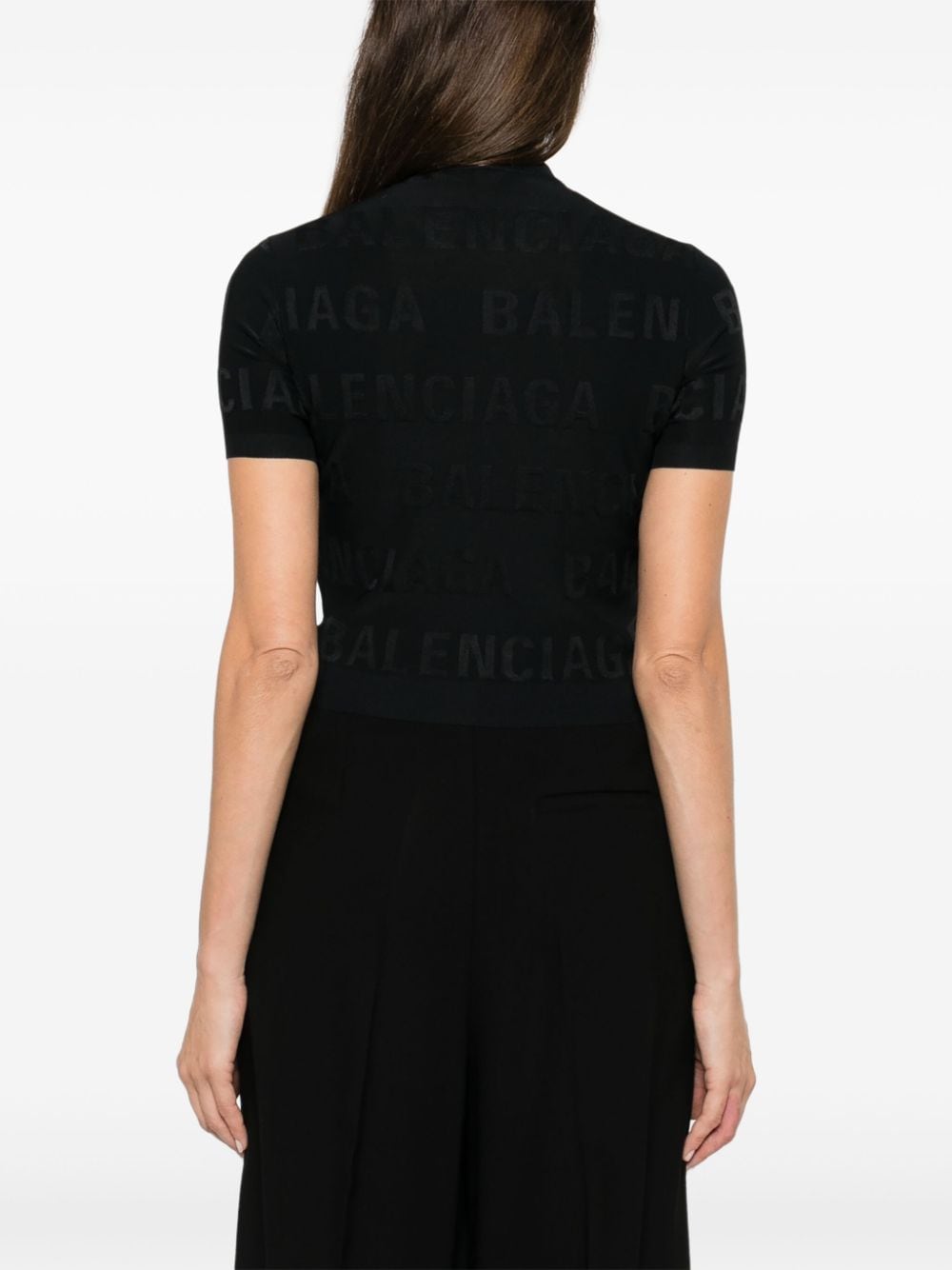 Balenciaga All-over Logo Cropped Top In Black
