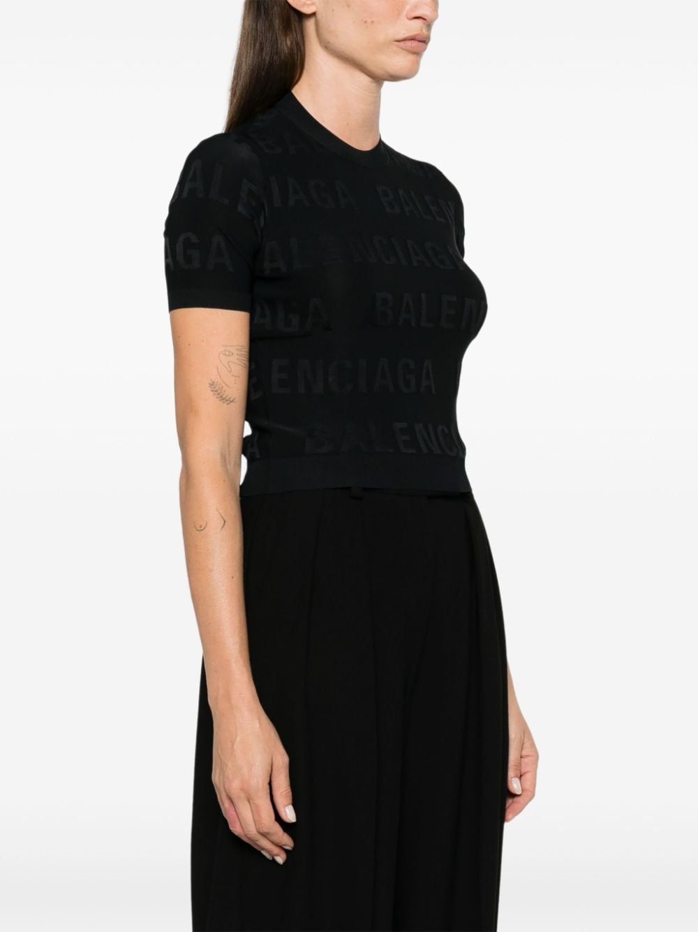 Balenciaga All-over Logo Cropped Top In Black