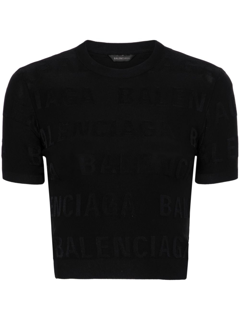 Balenciaga All-over Logo Cropped Top In Black