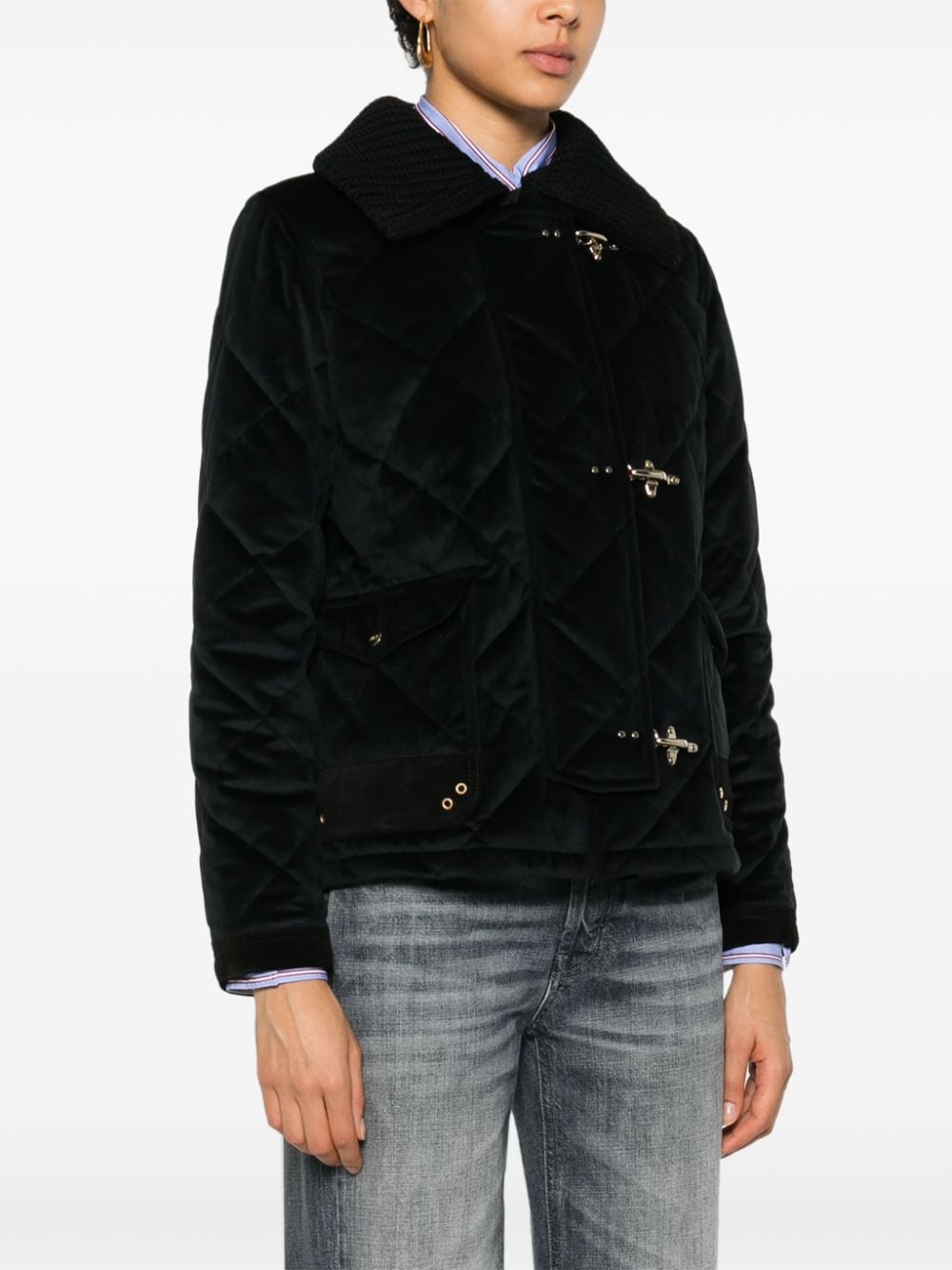 Fay Velvet Quilted Jacket In Black