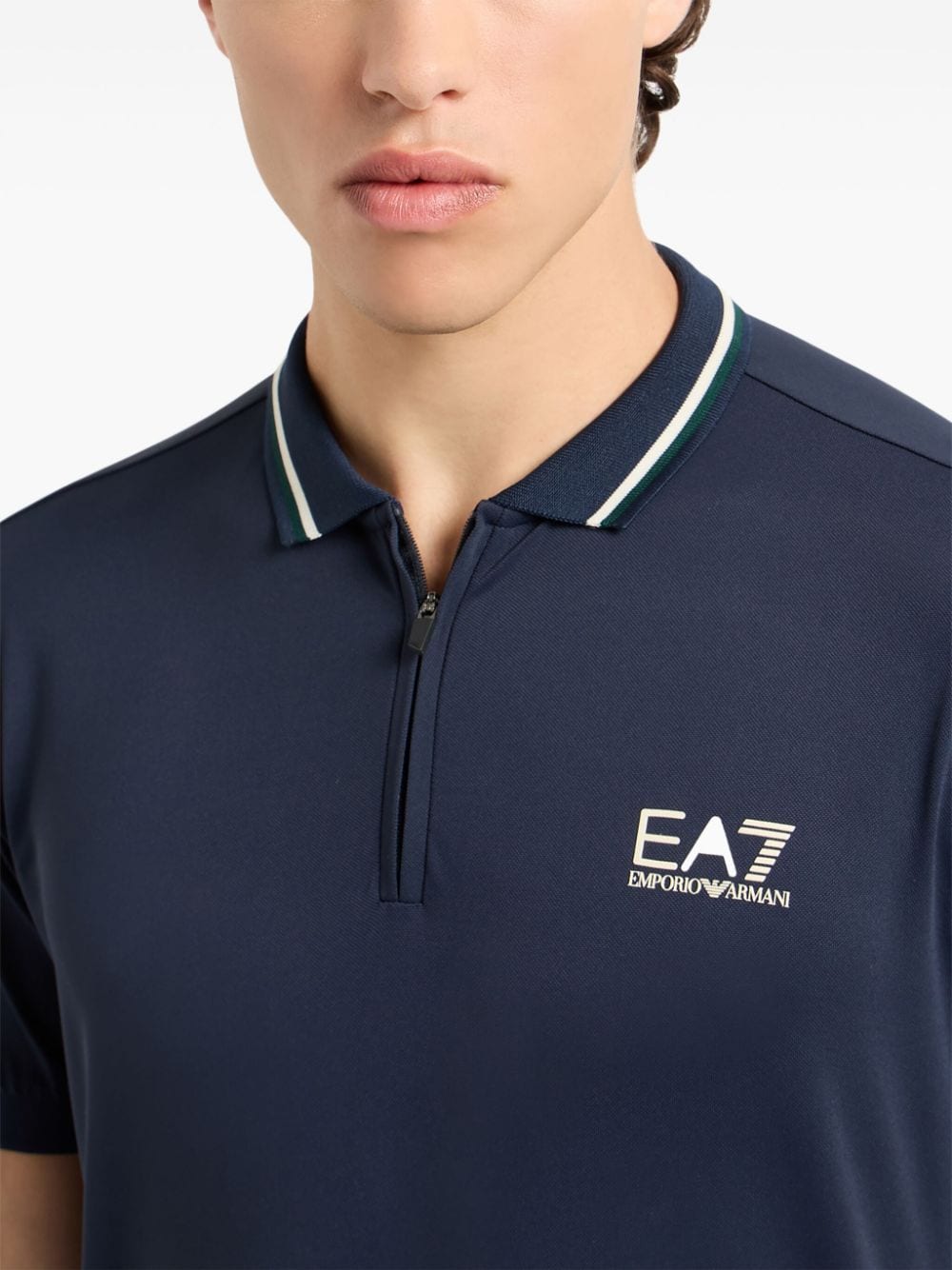 EA7 Tipped Collar Polo Shirt Blue