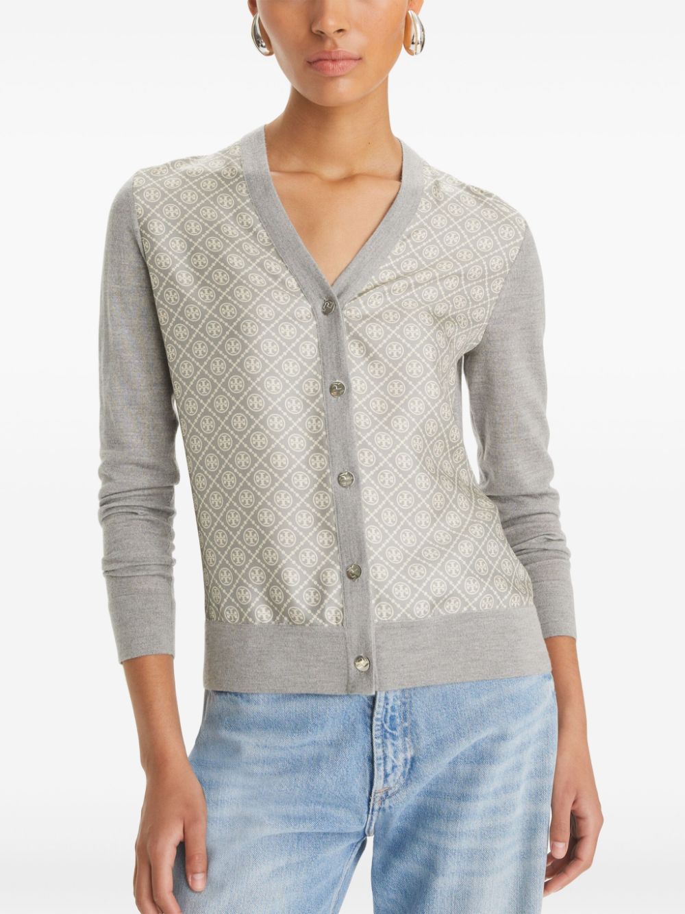 Tory Burch Silk T-Monogram Cardigan