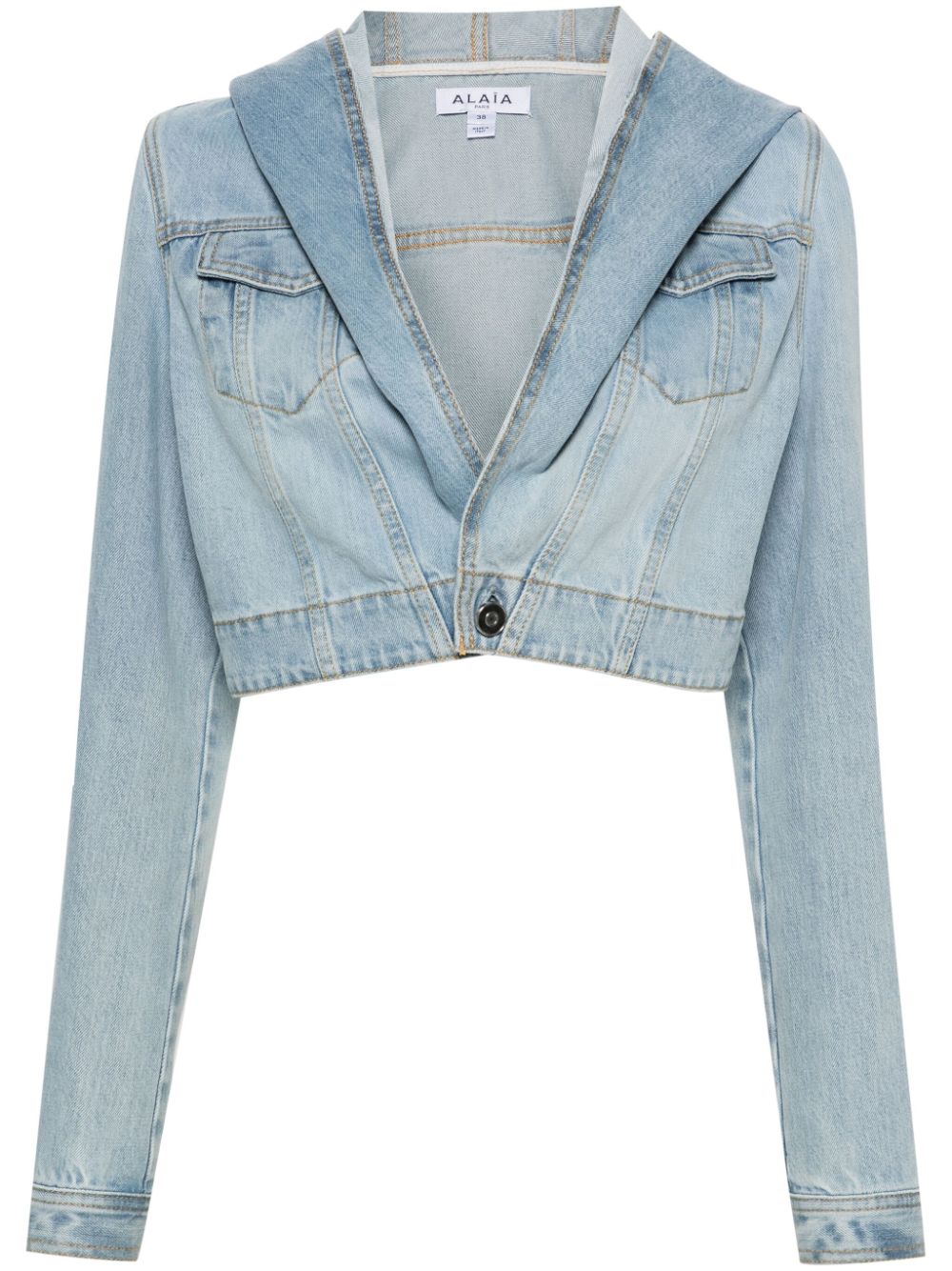 Alaia Denim Crop Jacket Clear Blue