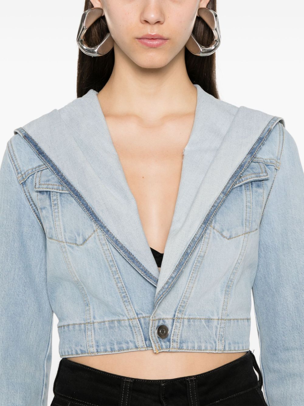 Alaia Denim Crop Jacket Clear Blue