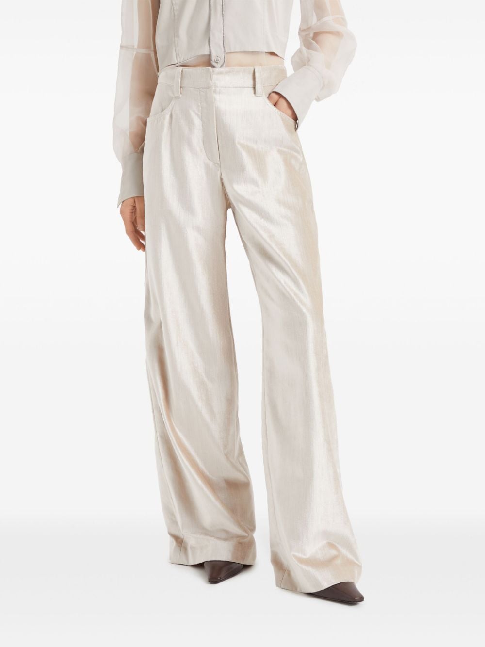 Brunello Cucinelli Cotton Blend Shimmer Wide Leg Pants