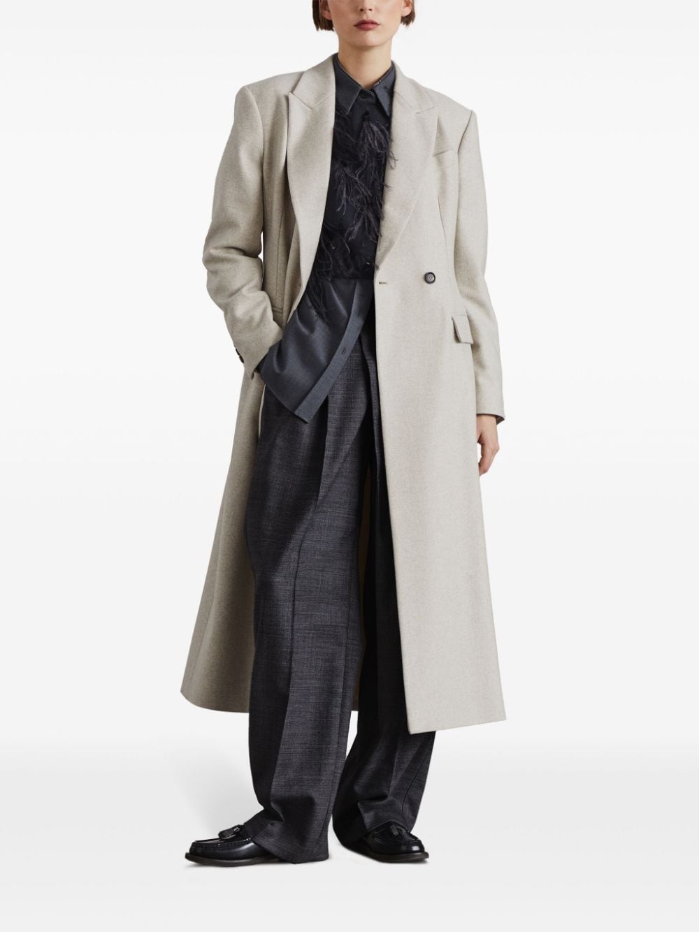 Brunello Cucinelli Long Wool Coat Beige