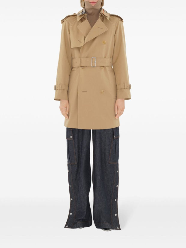 Burberry Double Breasted Belted Trench Coat in Beige