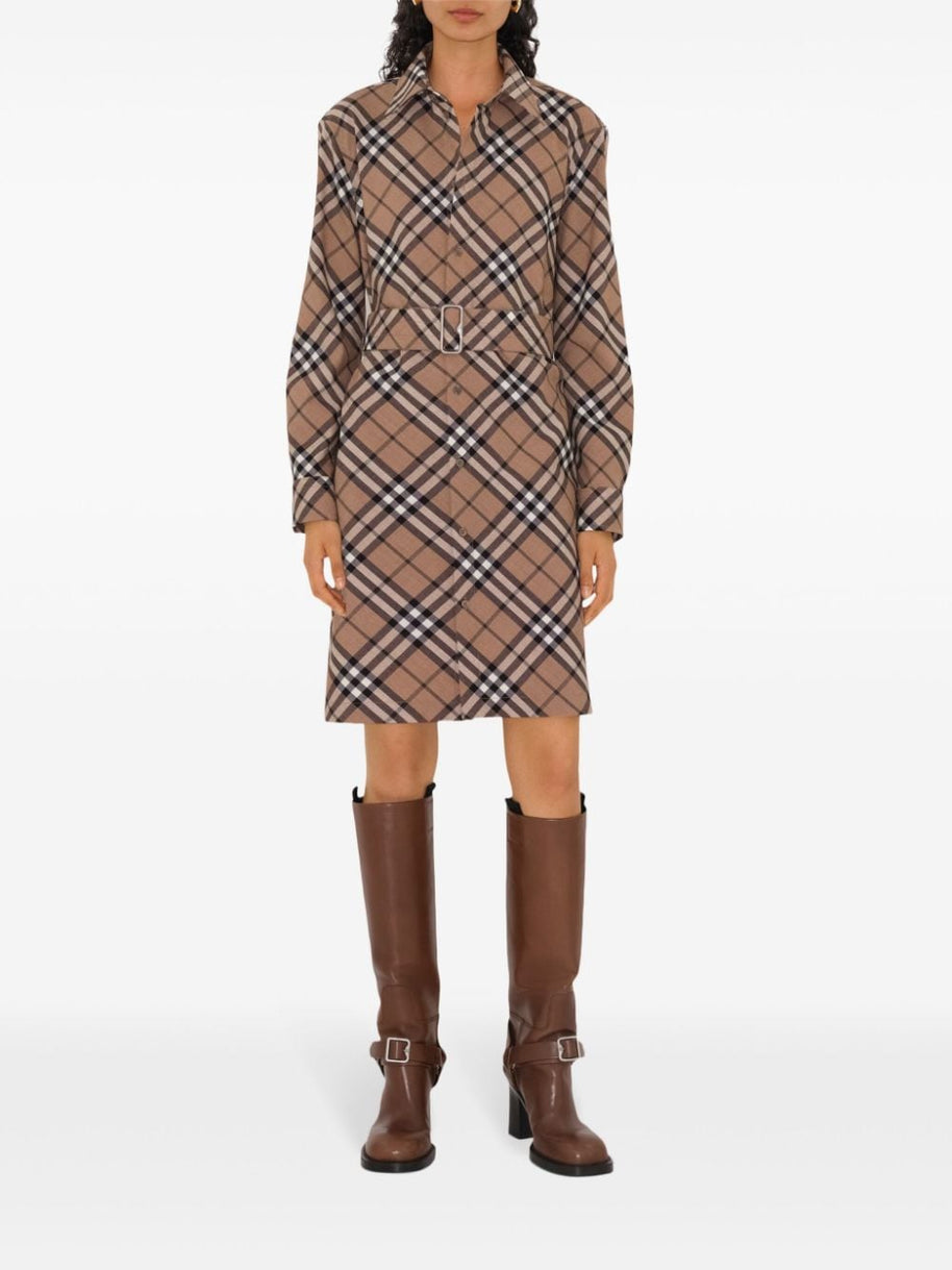 Burberry Check Wool Blend Shirt Dress