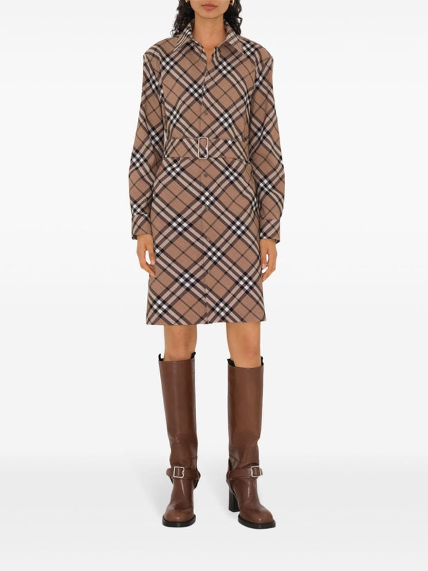 Burberry Check Wool Blend Shirt Dress