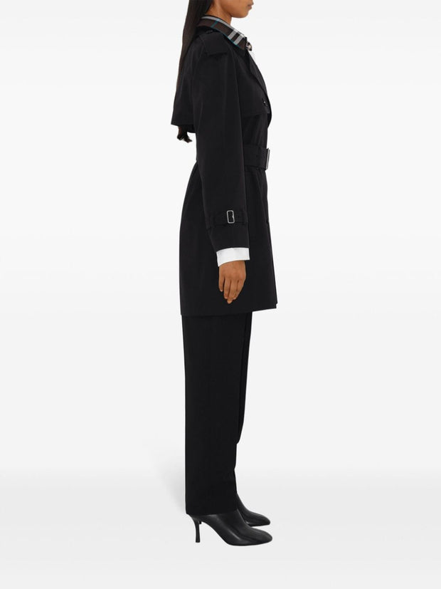 Burberry Gabardine Check Collar Trench Coat