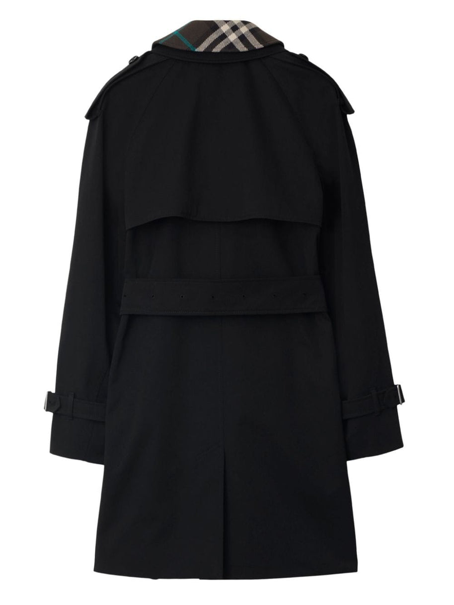 Burberry Gabardine Check Collar Trench Coat