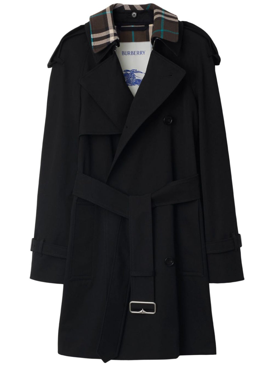 Burberry Gabardine Check Collar Trench Coat