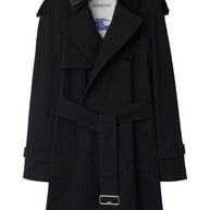 Burberry Gabardine Check Collar Trench Coat