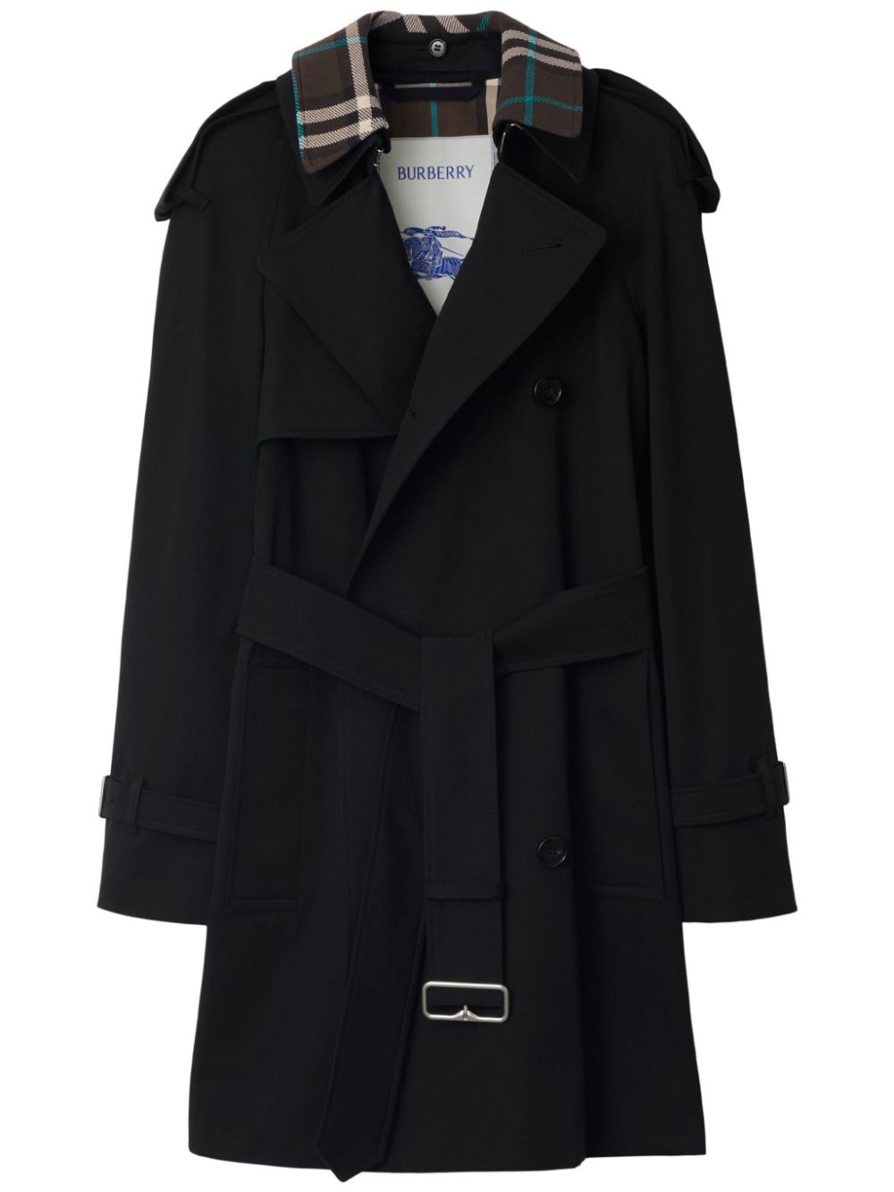 Burberry Gabardine Check Collar Trench Coat