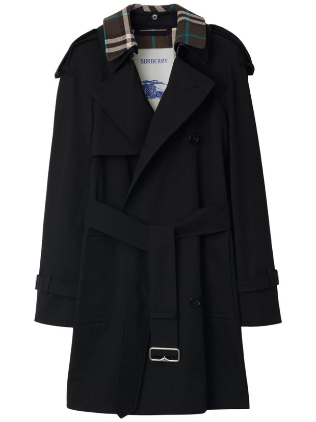 Burberry Gabardine Check Collar Trench Coat
