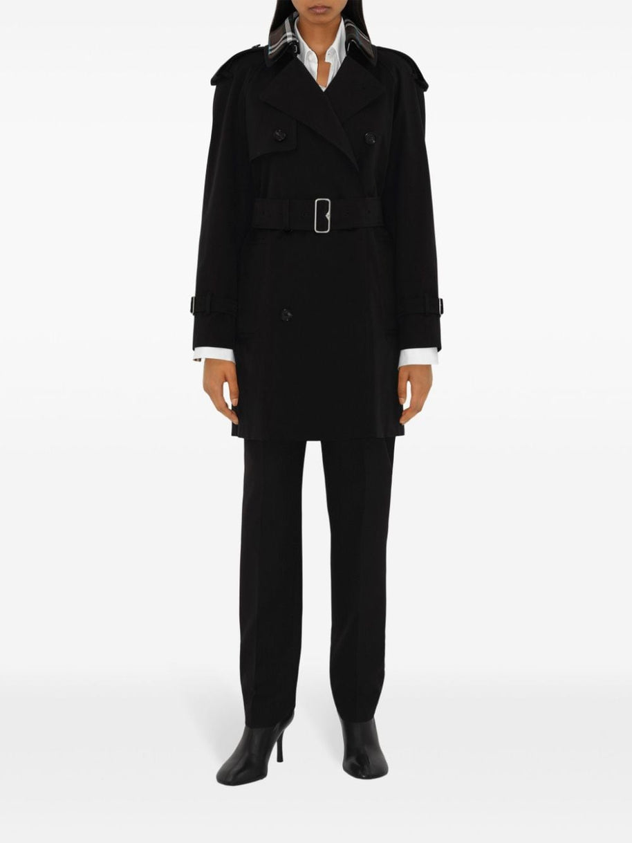 Burberry Gabardine Check Collar Trench Coat