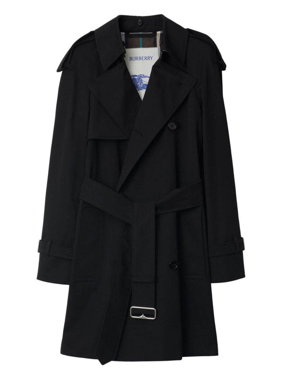Burberry Gabardine Check Collar Trench Coat