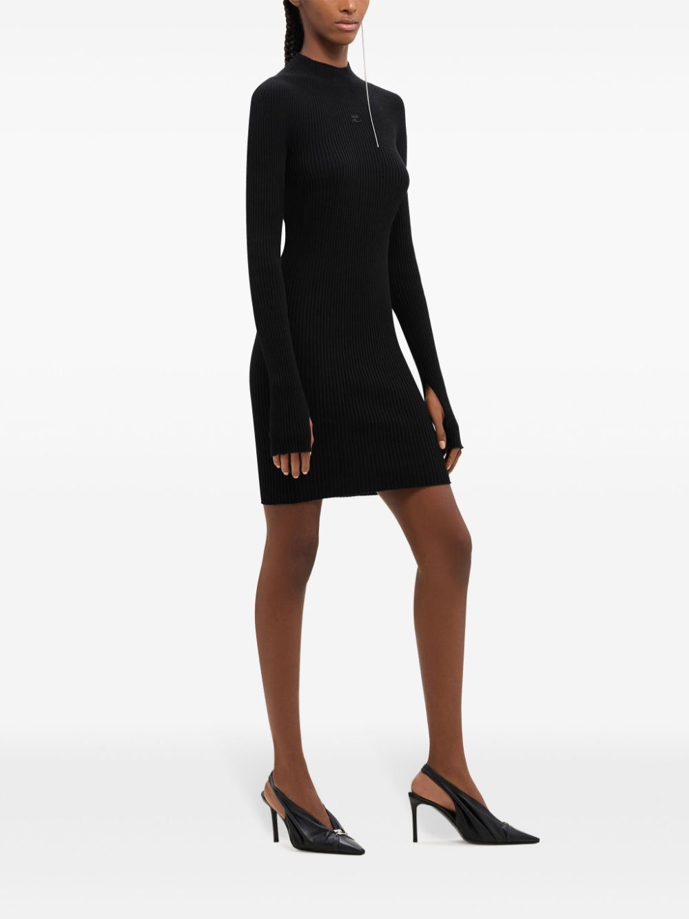 Courreges Wool Blend Rib Knit Mini Dress