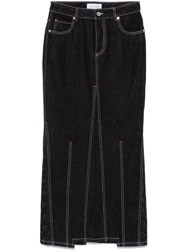 MARINE SERRE  Moon Denim Long Skirt - Black
