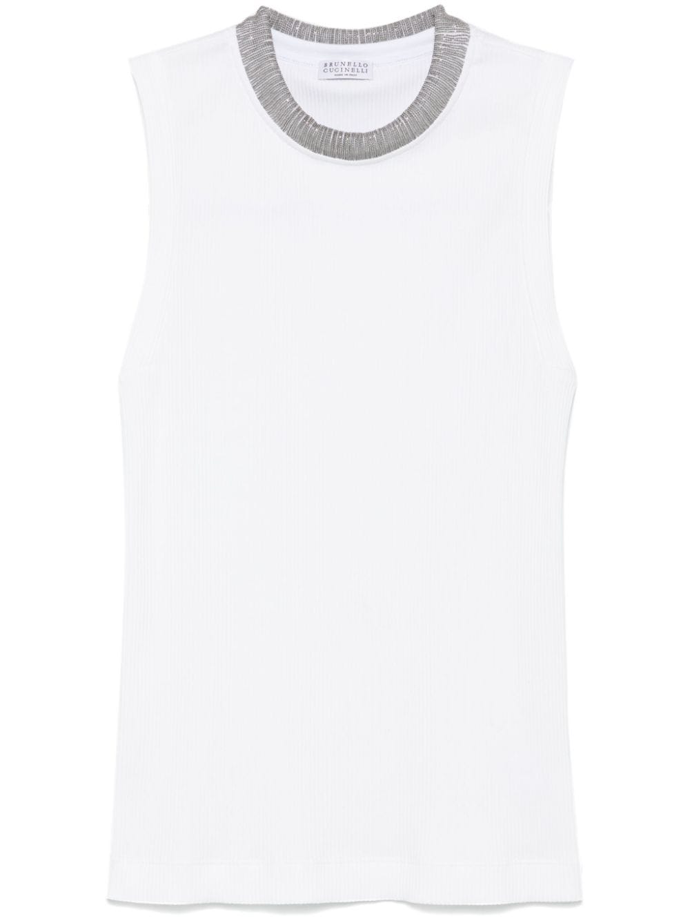 Brunello Cucinelli Monili Embellished Tank Top White