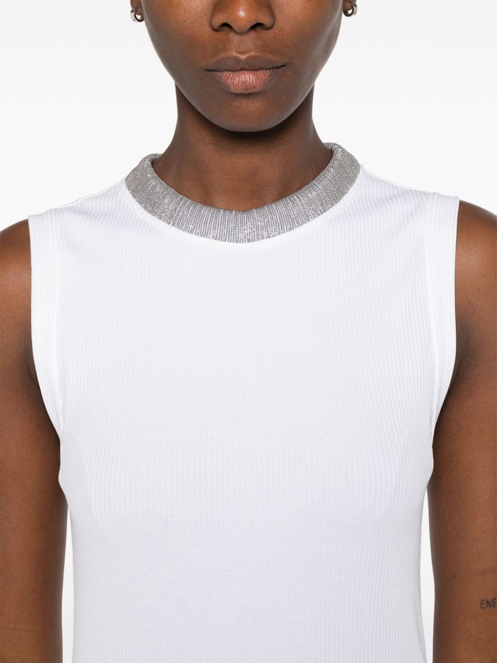 Brunello Cucinelli Monili Embellished Tank Top White