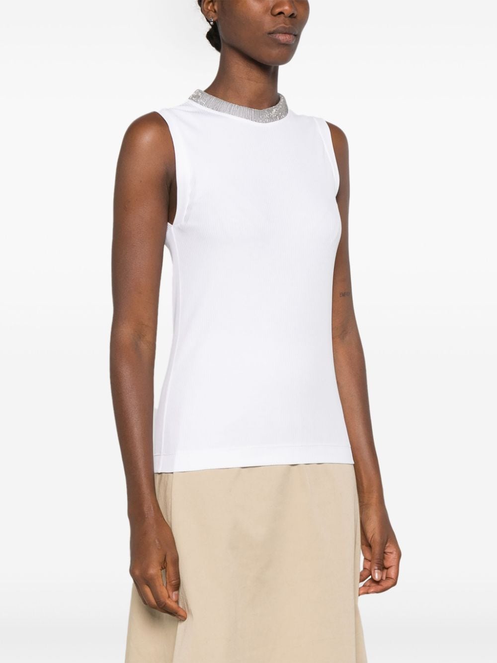 Brunello Cucinelli Monili Embellished Tank Top White