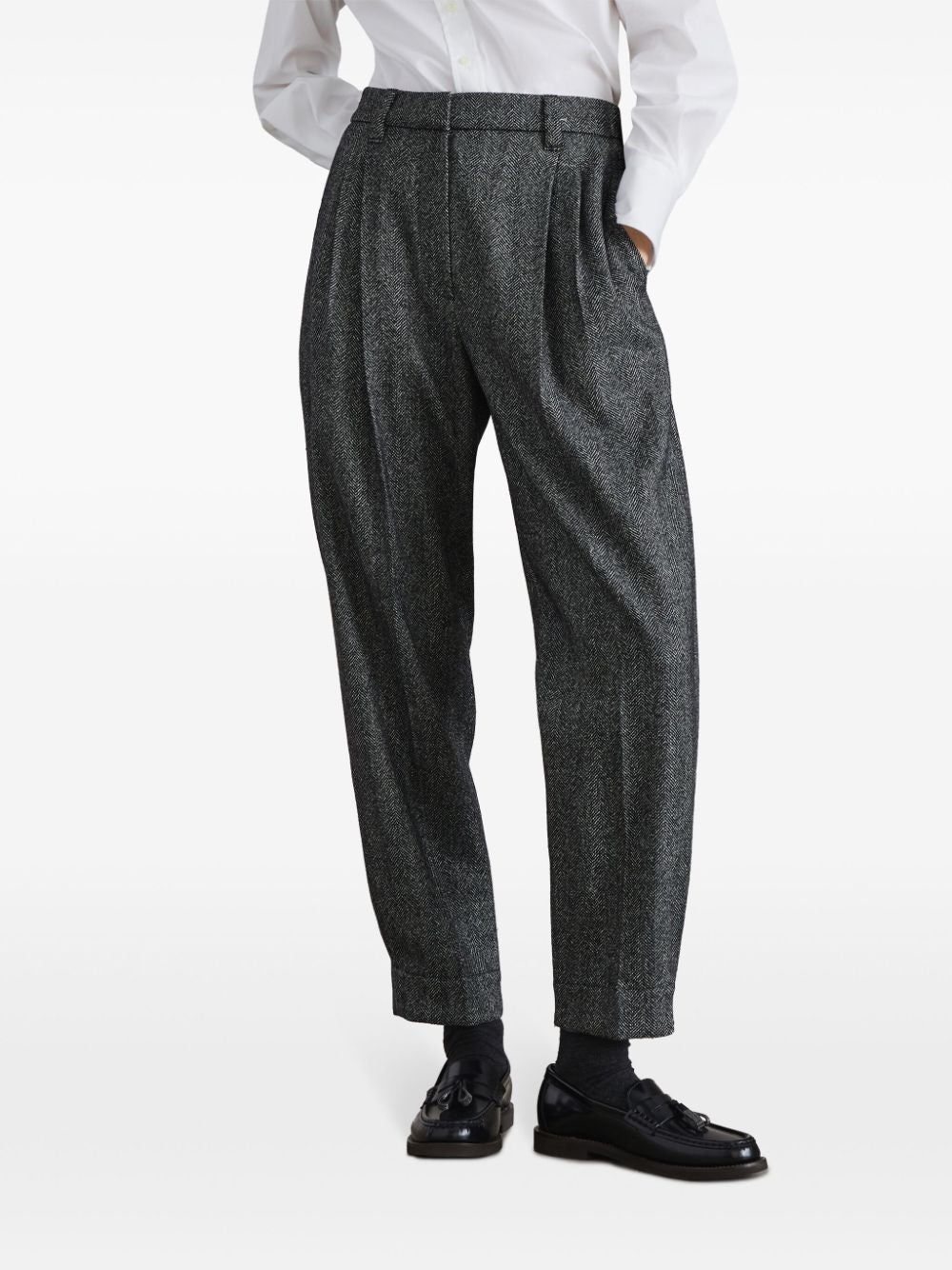 Brunello Cucinelli Wool Blend Herringbone Trousers Grey