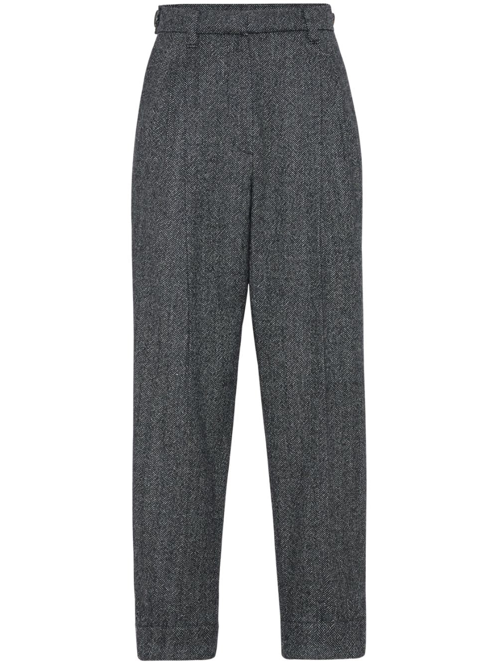 Brunello Cucinelli Wool Blend Herringbone Trousers Grey