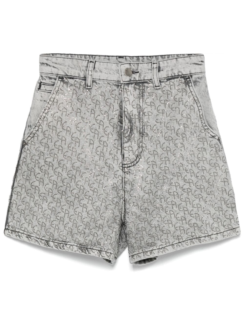 Emporio Armani Embellished Monogram Denim Shorts