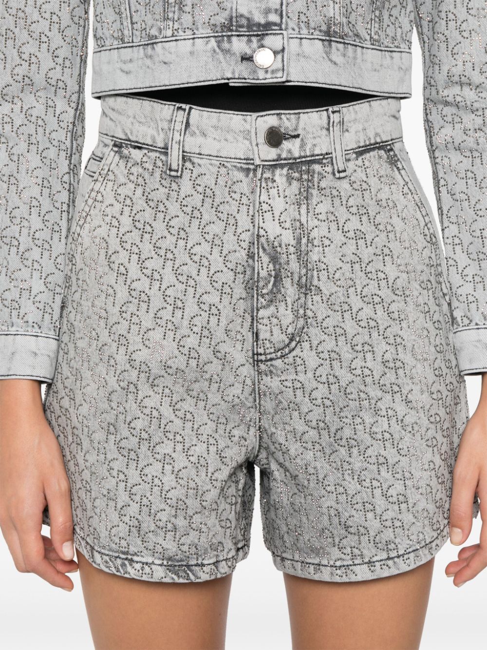 Emporio Armani Embellished Monogram Denim Shorts