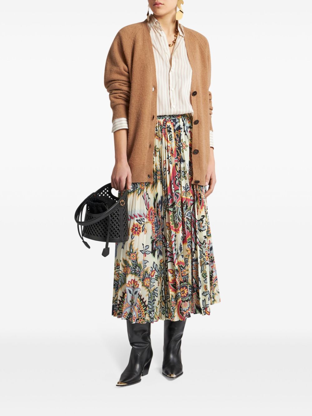 Etro Pleated Midi Skirt Beige