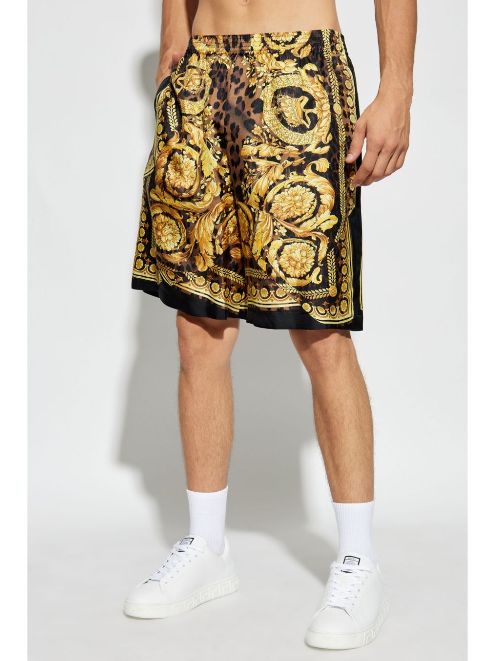 Versace Barocco Print Shorts Golden