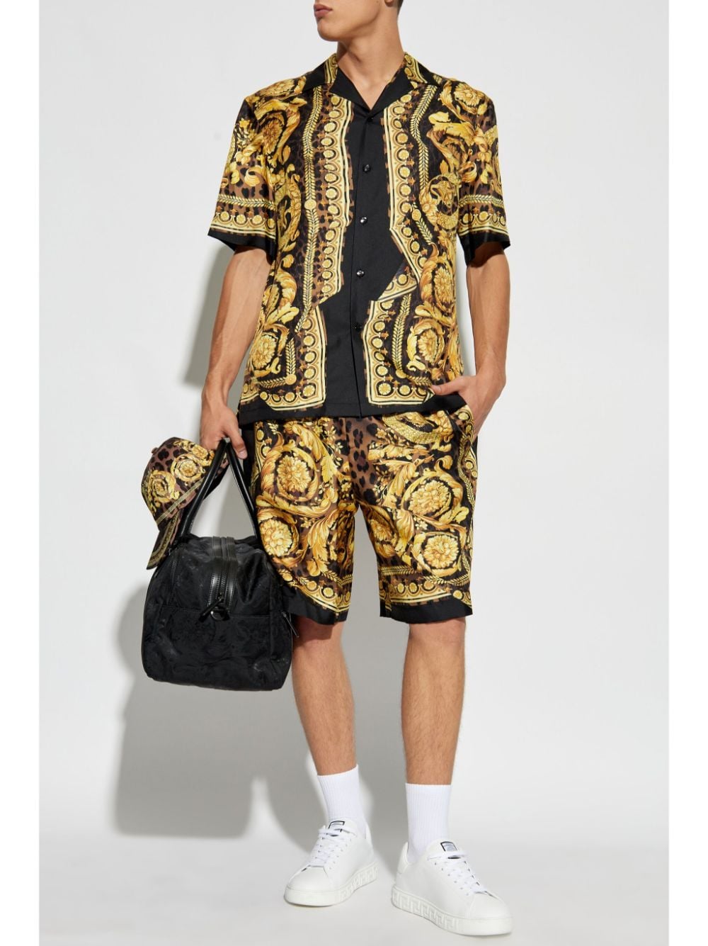 Versace Silk Shorts In Gold