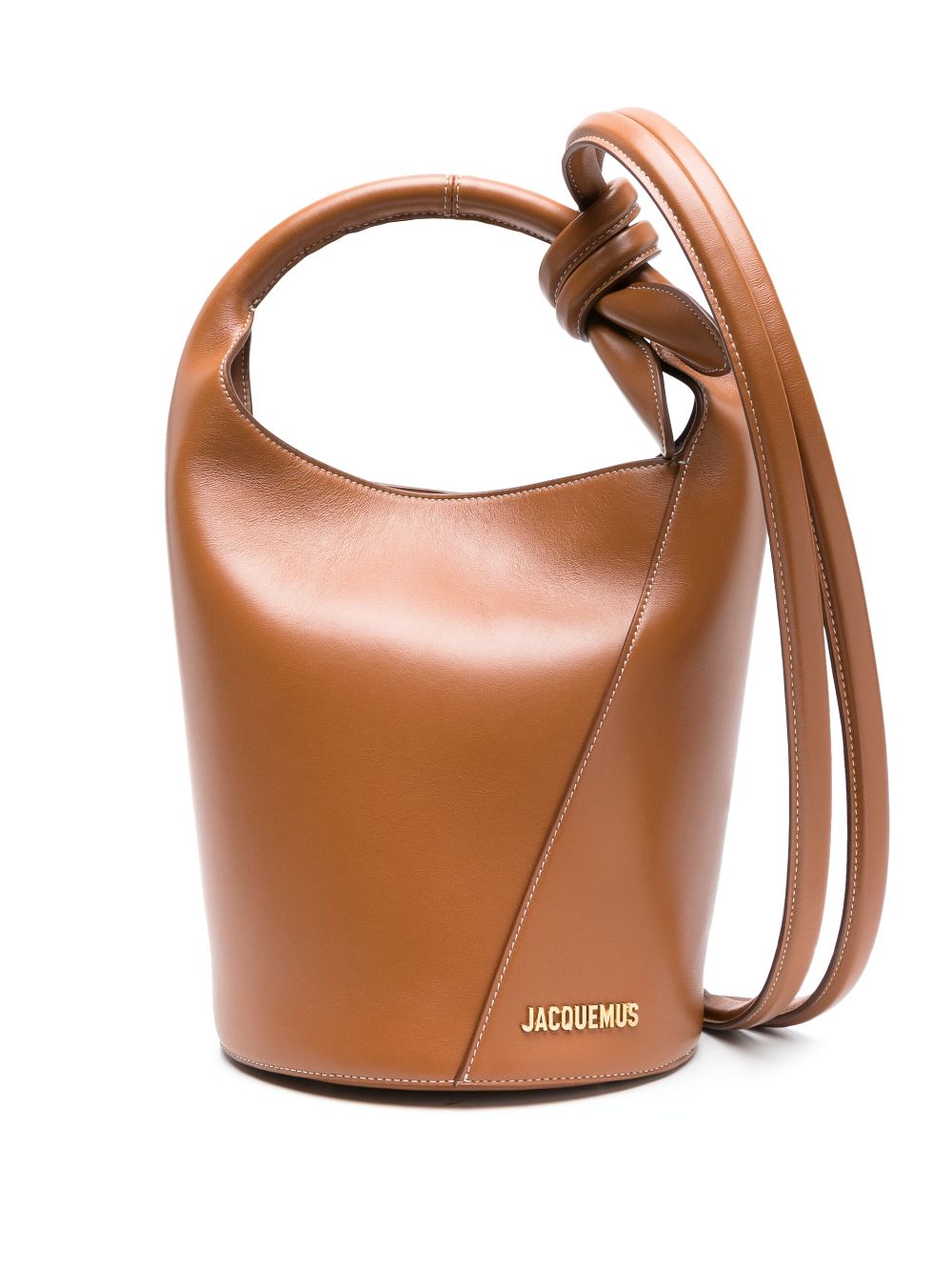 JACQUEMUS Le Petit Tourni Leather Bucket Bag Brown