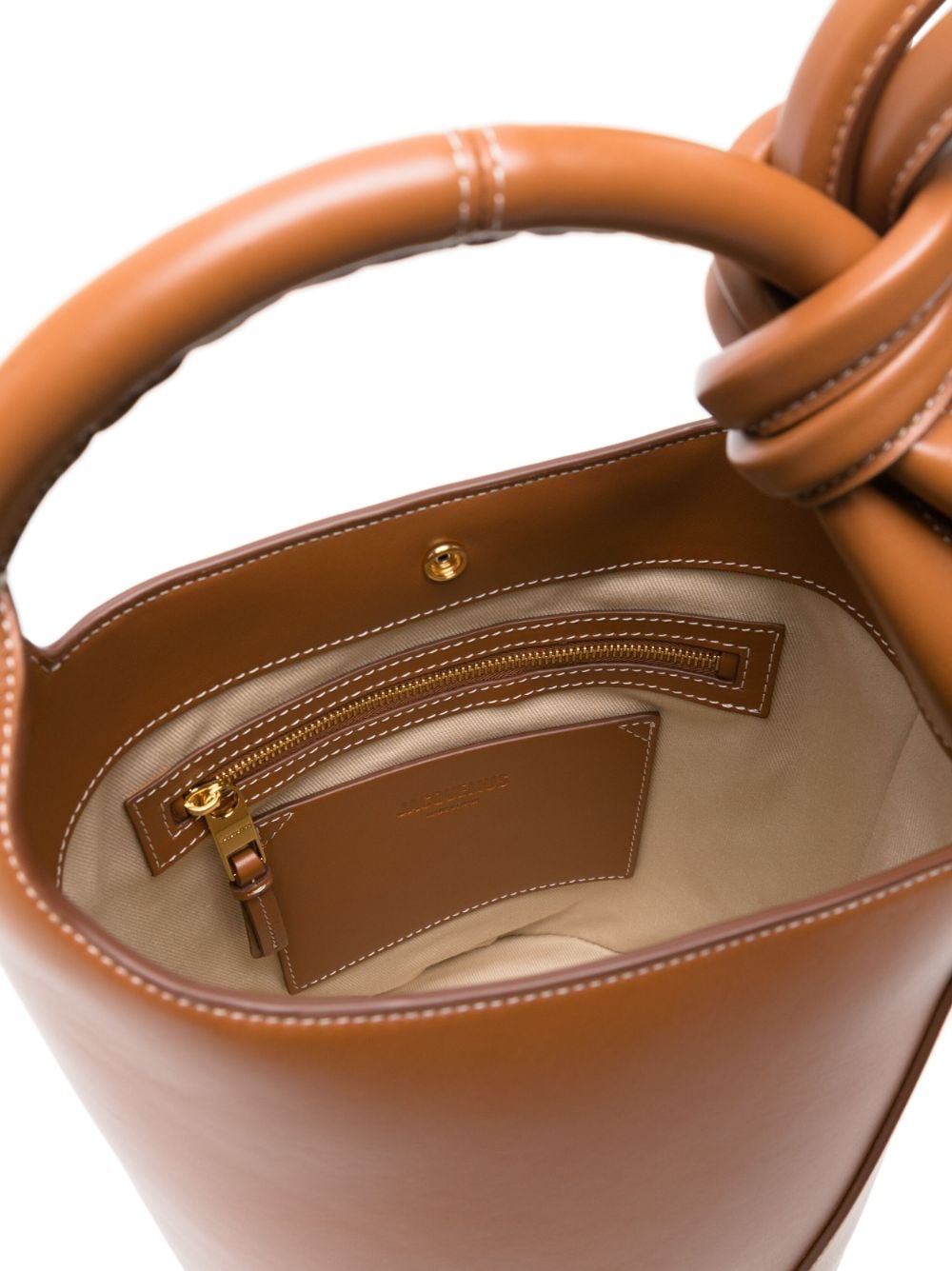 JACQUEMUS Le Petit Tourni Leather Bucket Bag Brown