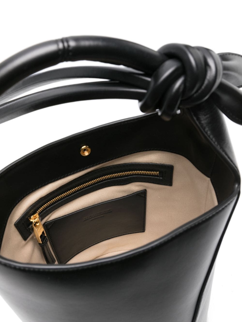 JACQUEMUS Le Petit Tourni Leather Bucket Bag Black