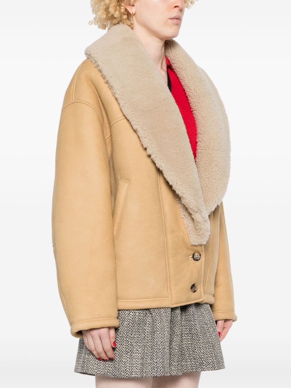 Golden Goose Shearling Leather Jacket Beige