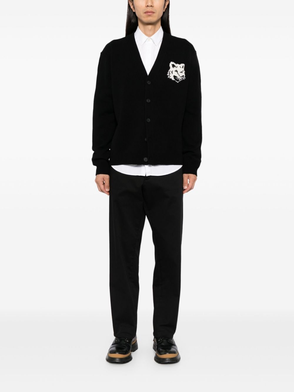 MAISON KITSUNE Fox Head Wool Cardigan Black