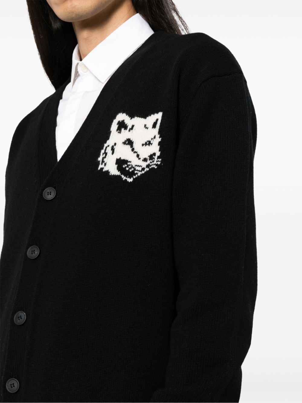 MAISON KITSUNE Fox Head Wool Cardigan Black