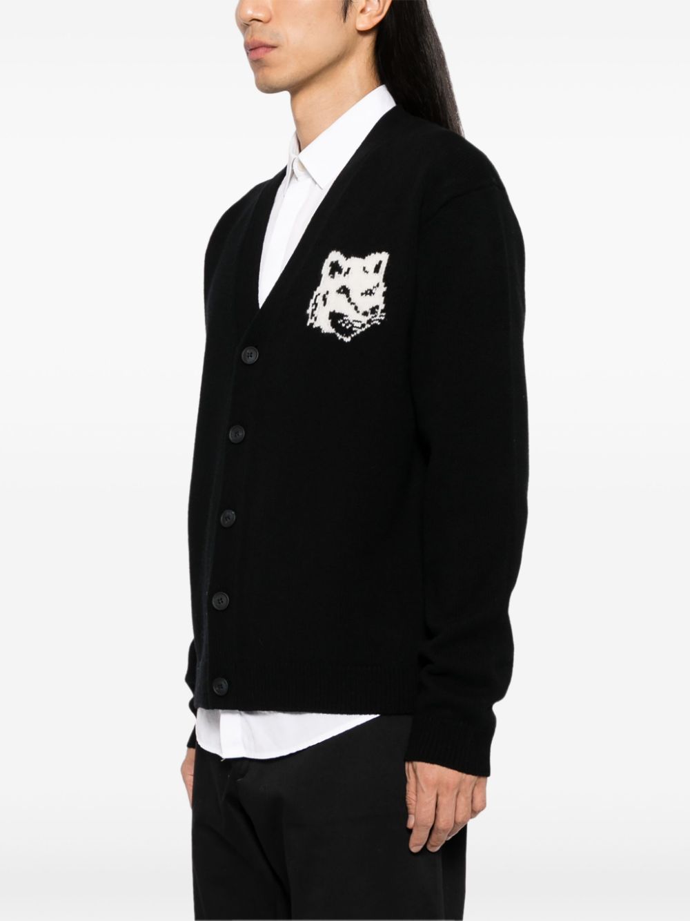 MAISON KITSUNE Fox Head Wool Cardigan Black