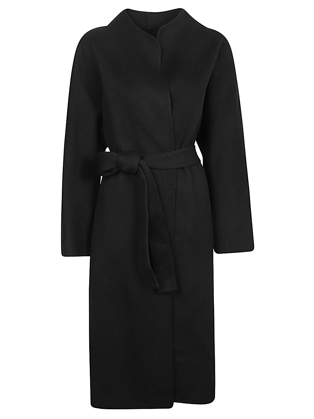 SANDBEIGE Belted Wool Coat In Black