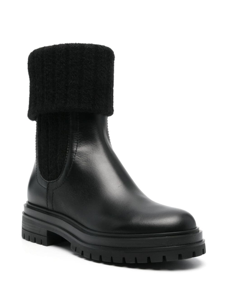 Gianvito Rossi Chelsea Knitted Leather Boots - Black