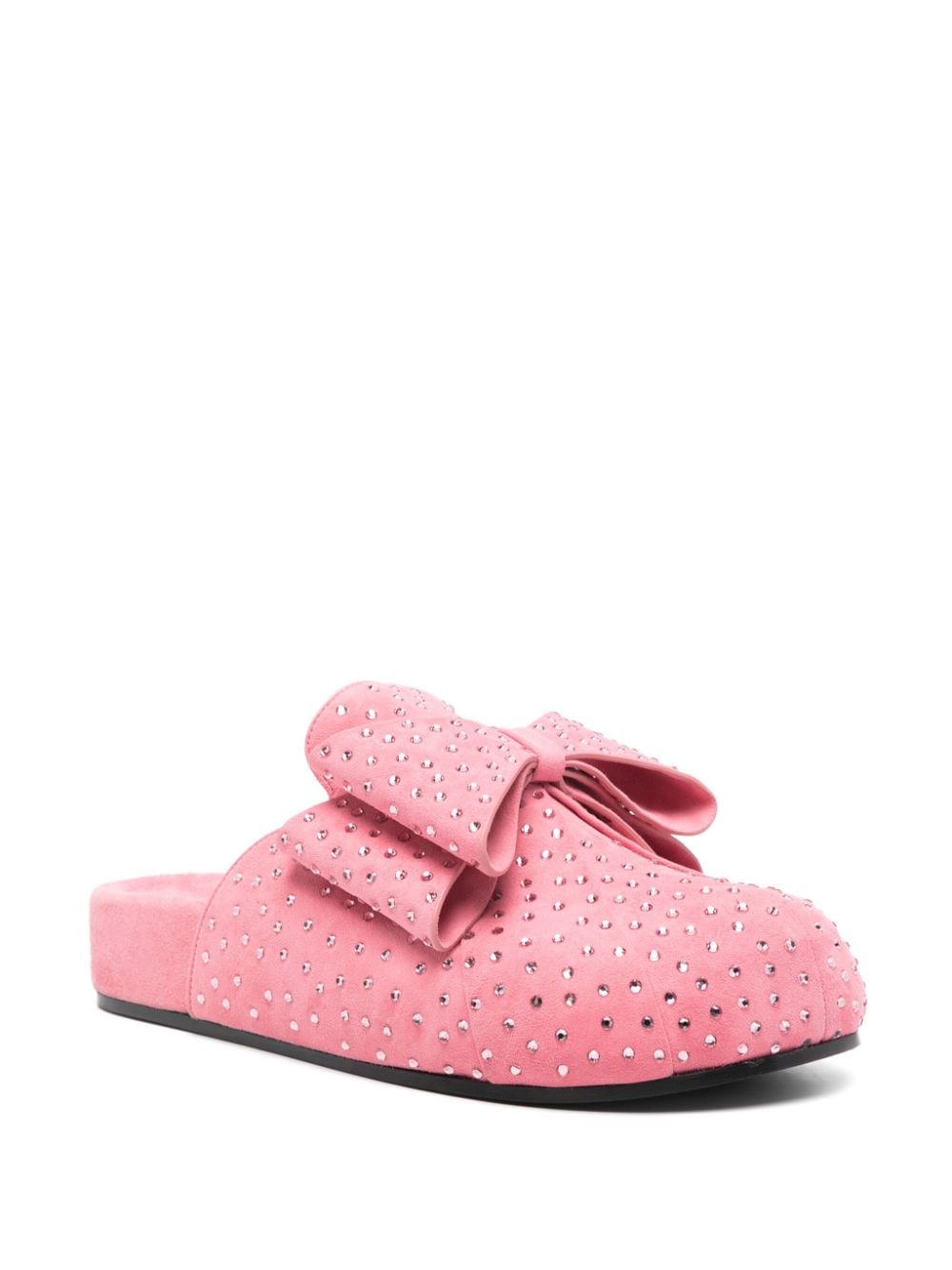 MACH & MACH Pink Suede Rhinestone Embellished Mules