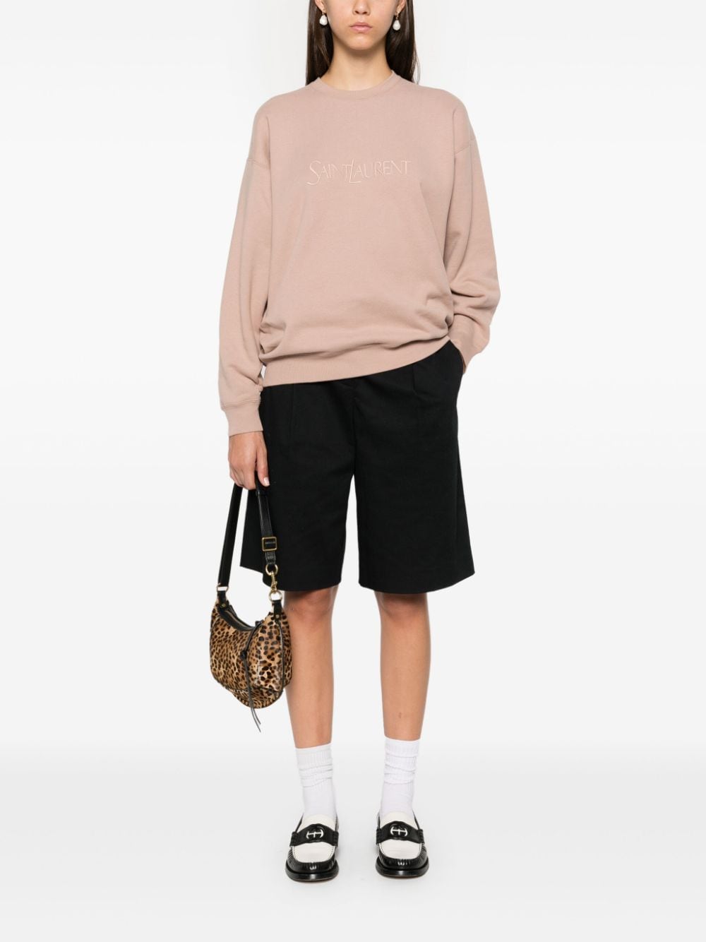 Saint Laurent Embroidered Logo Sweatshirt Powder